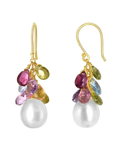 Jewelmak 14k 9.40 Ct. Tw. Gemstone & Pearl Dangle Earrings In White