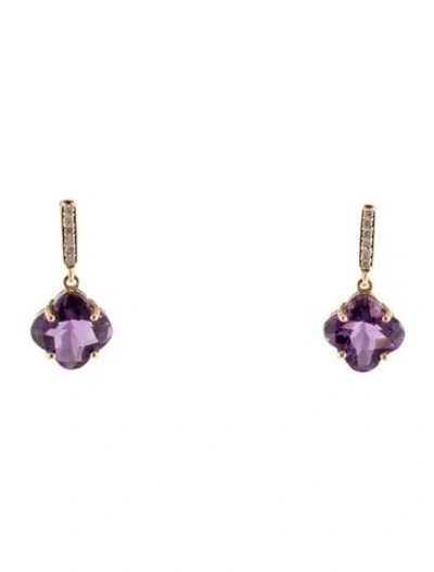 Pre-owned Jewelmak 14k Amethyst & Diamond Drop Earrings In Multi