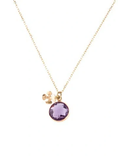 Pre-owned Jewelmak 14k Amethyst Fiori Charm Bezel Pendant Necklace, 16" In Multi