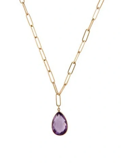 Pre-owned Jewelmak 14k Amethyst Pendant Necklace, 18" In Multi