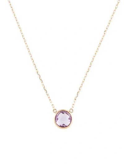 Pre-owned Jewelmak 14k Amethyst Round Bezel Pendant Necklace, 16.5" In Multi
