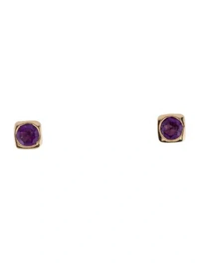 Pre-owned Jewelmak 14k Amethyst Square Stud Earrings In Multi