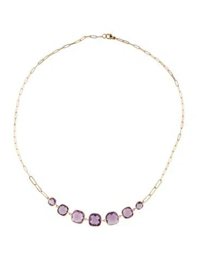 Pre-owned Jewelmak 14k Amethyst Station Necklace, 18" In Multi