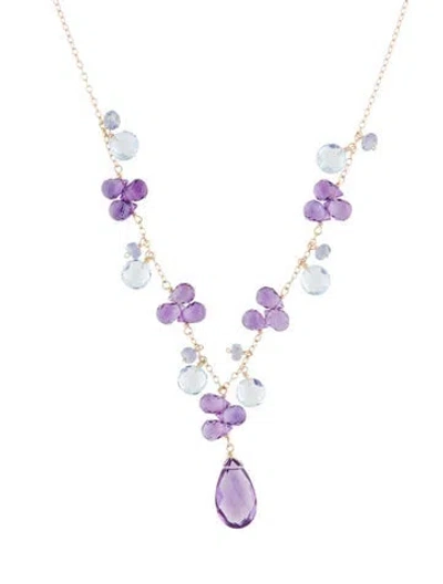 Pre-owned Jewelmak 14k Amethyst, Topaz & Tanzanite Pendant Necklace, 17.75" In Multi
