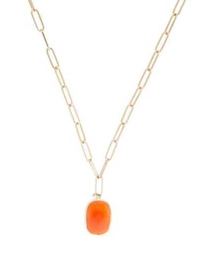 Pre-owned Jewelmak 14k Carnelian Pendant Necklace, 18.25" In Multi