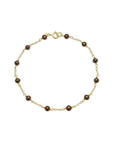 Jewelmak 14k Chocolate Brown & Pearl Bracelet In Gold