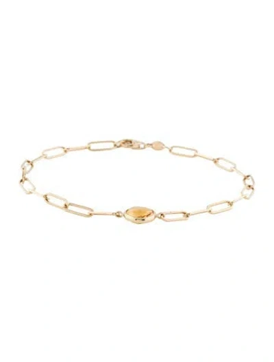 Pre-owned Jewelmak 14k Citrine Station Paperclip Link Bracelet, 7" In Multi