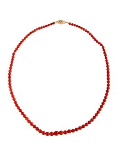 Pre-owned Jewelmak 14k Coral Bead Strand Necklace, 16.5" In Red