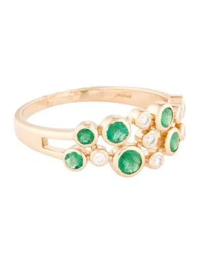 Pre-owned Jewelmak 14k Emerald & Diamond Circle Band In Multi