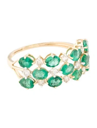 Pre-owned Jewelmak 14k Emerald & Diamond Cluster Ring In Multi