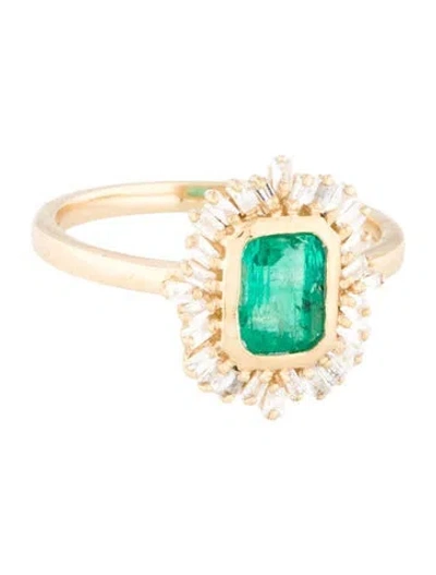 Pre-owned Jewelmak 14k Emerald & Diamond Cocktail Ring In Multi