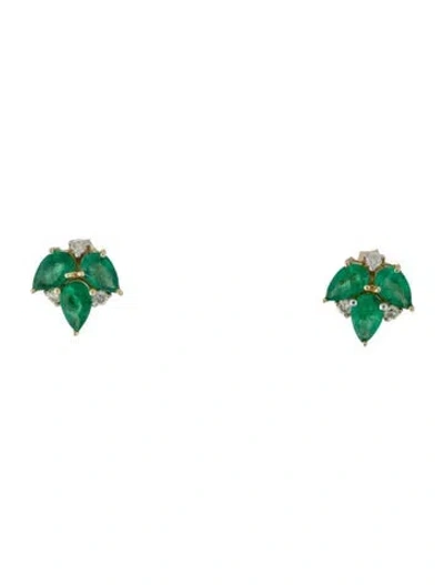 Pre-owned Jewelmak 14k Emerald & Diamond Leaf Sd In Multi