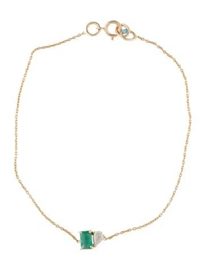 Pre-owned Jewelmak 14k Emerald & Diamond Station Bracelet, 7" In Multi
