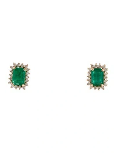 Pre-owned Jewelmak 14k Emerald & Diamond Stud Earrings In Multi