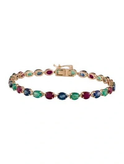 Pre-owned Jewelmak 14k Emerald,ruby & Sapphire Link Bracelet, 6.75" In Multi