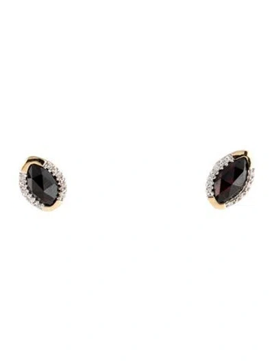 Pre-owned Jewelmak 14k Garnet & Diamond Stud Earrings In Multi