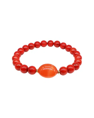 Jewelmak 14k Gemstone Stretch Bracelet In Red