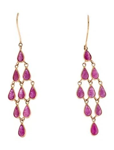Pre-owned Jewelmak 14k Glass Filled Ruby Drop Earring In Multi