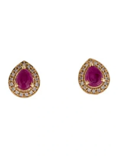 Pre-owned Jewelmak 14k Glass-filled Ruby & Diamond Stud Earirngs In Multi