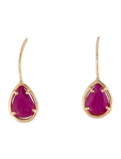 Pre-owned Jewelmak 14k Glass-filled Ruby Drop Earring In Multi