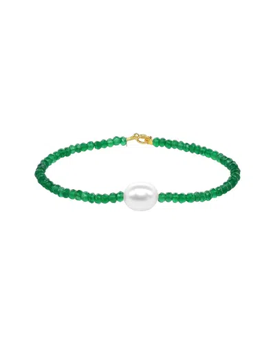 Jewelmak 14k Green Onyx & Pearl Bracelet