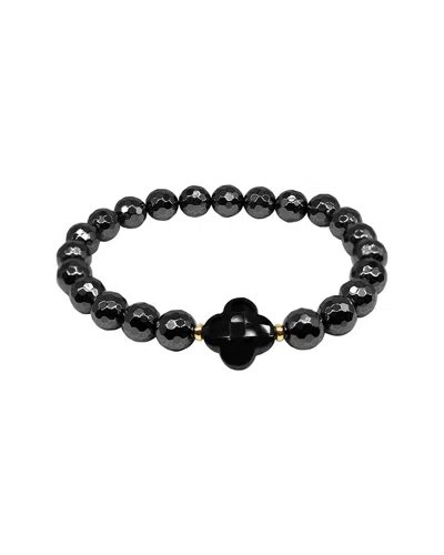 Jewelmak 14k Hematite Black Onyx Stretch Bracelet
