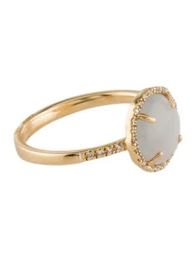 Pre-owned Jewelmak 14k Moonstone & Diamond Cocktail Ring In Multi