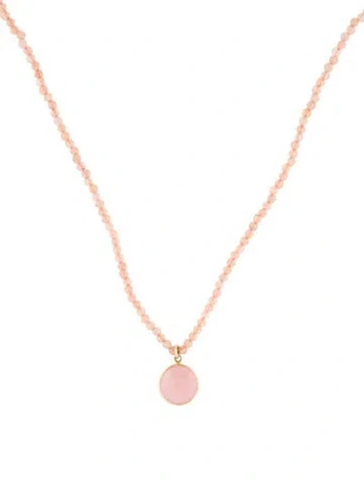 Pre-owned Jewelmak 14k Moonstone & Rose Quartz Beaded Pendant Necklace, 16.5" In Multi