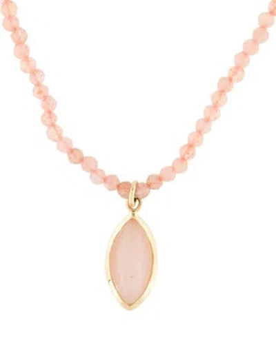Pre-owned Jewelmak 14k Moonstone Beaded Pendant Necklace, 16" In Multi