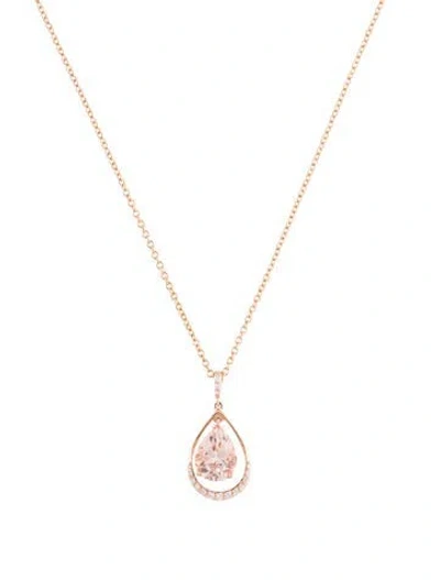 Pre-owned Jewelmak 14k Morganite & Diamond Pendant Necklace W/ Tags, 17" In Multi