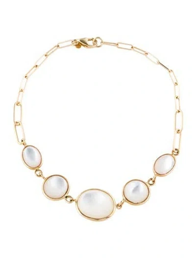 Pre-owned Jewelmak 14k Mother Of Pearl Station Bracelet, 7" In Multi