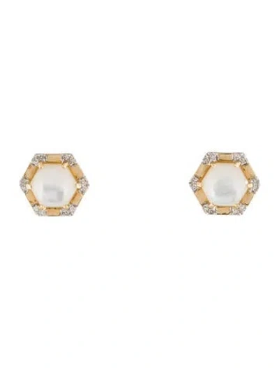 Pre-owned Jewelmak 14k Mother Of Pearl Stud Earrings In Multi