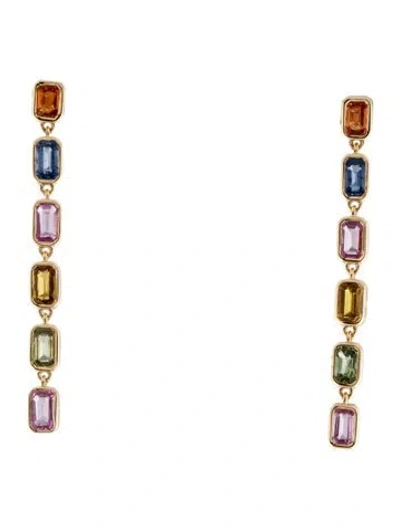 Pre-owned Jewelmak 14k Multicolor Sapphire Rectangle Drop Earring