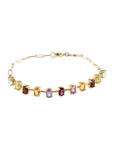 Pre-owned Jewelmak 14k Multi-stone Oval Link Bracelet, 7.5"
