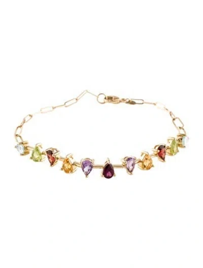 Pre-owned Jewelmak 14k Multistone Paperclip Link Bracelet, 7.5"