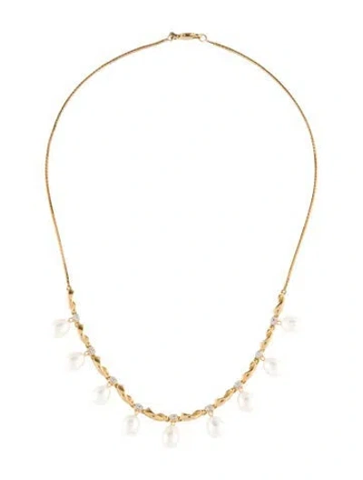 Pre-owned Jewelmak 14k Pearl & Diamond Collar Necklace, 15.25" In Multi