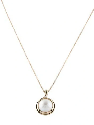 Pre-owned Jewelmak 14k Pearl & Diamond Pendant Necklace, 17" In Multi