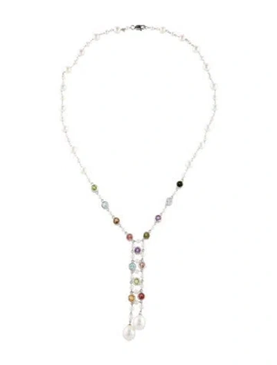 Pre-owned Jewelmak 14k Pearl & Multistone Y Necklace, 15.75"