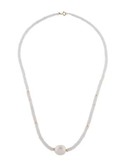 Pre-owned Jewelmak 14k Pearl & Rose Quartz Bead Strand Necklace, 16" In Multi