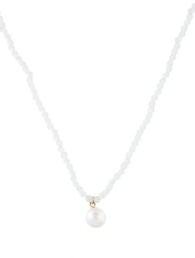 Pre-owned Jewelmak 14k Pearl & Topaz Pendant Necklace, 16.5" In Multi