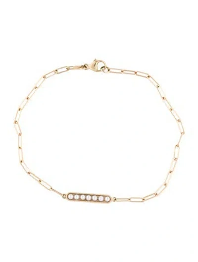 Pre-owned Jewelmak 14k Pearl Paperclip Station Bracelet, 7.25" In Multi