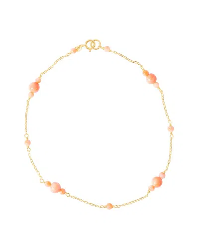Jewelmak 14k Pink Coral Station Ankle Bracelet In Orange