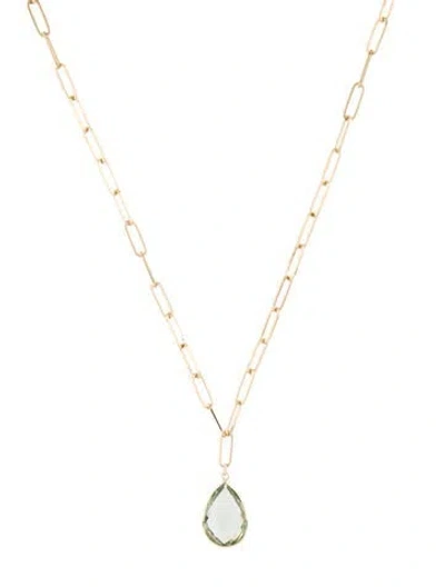 Pre-owned Jewelmak 14k Prasiolite Pendant Necklace, 18.25" In Multi