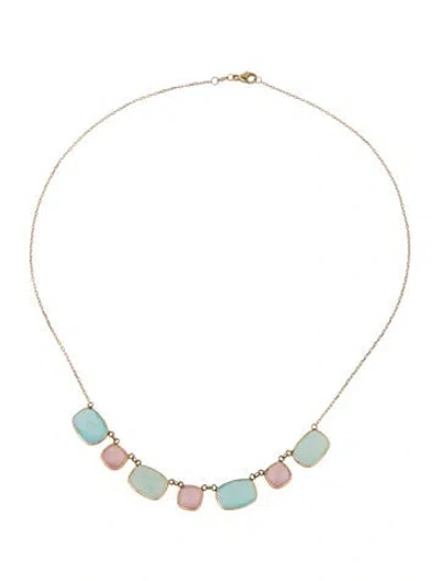 Pre-owned Jewelmak 14k Rose Quartz & Dyed Chalcedony Station Necklace, 17" In Multi