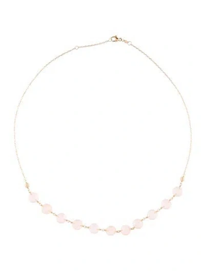 Pre-owned Jewelmak 14k Rose Quartz Beaded Collar Necklace, 17" In Multi