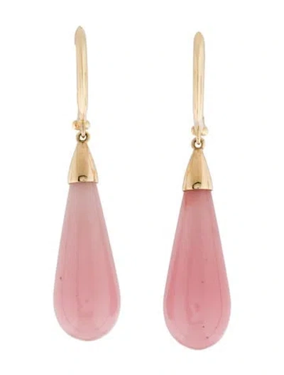 Pre-owned Jewelmak 14k Rose Quartz Huggie Drop Earrings In Multi