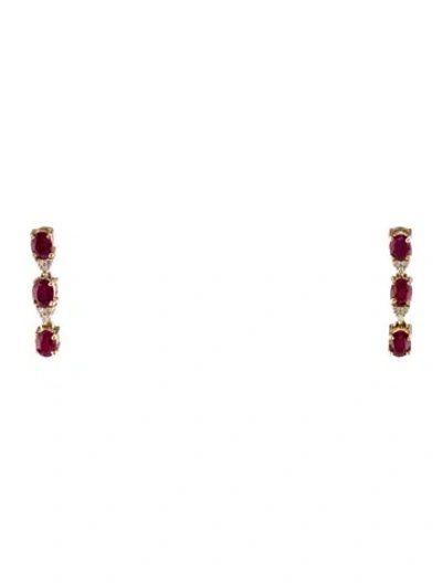 Pre-owned Jewelmak 14k Ruby & Diamond Drop Earrings In Multi