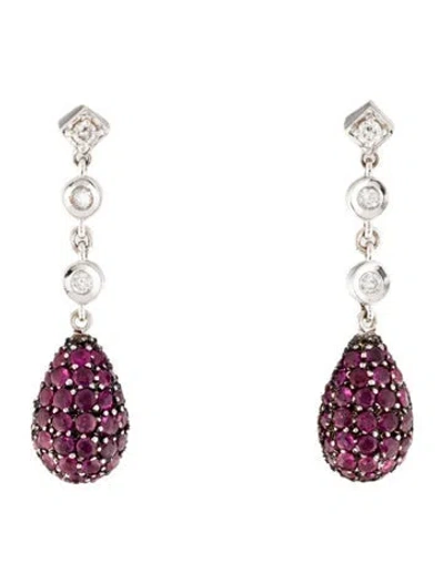 Pre-owned Jewelmak 14k Ruby & Diamond Drop Earrings In Multi