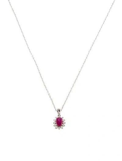 Pre-owned Jewelmak 14k Ruby & Diamond Pendant Necklace, 17" In Multi
