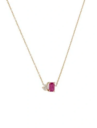 Pre-owned Jewelmak 14k Ruby & Diamond Pendant Necklace, 18" In Multi